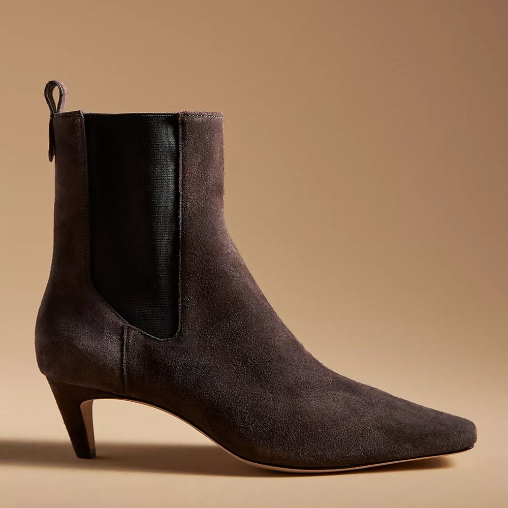 Reformation Roberta Snip-Toe Kitten-Heel Boots Brown Suede